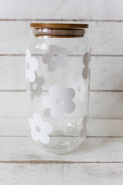 Retro Flower Glass Cup - White