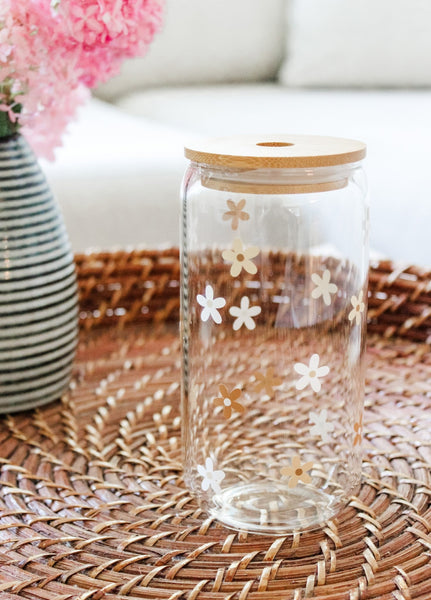 Boho Daisies Glass Cup - MTL STRW