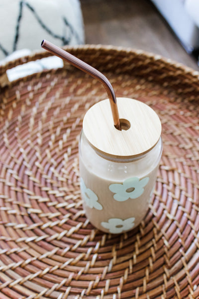 Retro Flower Glass Cup - Sage Green