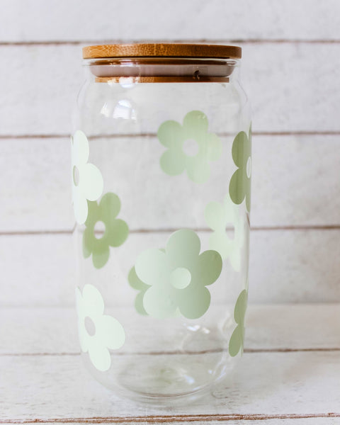Retro Flower Glass Cup - Sage Green - MTL STRW